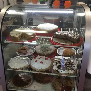 Dessert display case.. Homemade pies, cheesecake, cookies &amp; cupcakes.