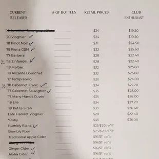 Wine tasting and and wine menu for 2021