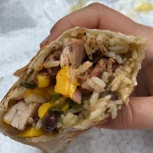 Please keep the Jerk Chicken Burrito on menu with dank Mango Salsa.
