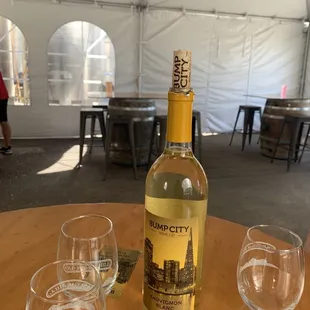 empty wine glasses on a table