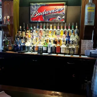 a bar full of alcohol bottles