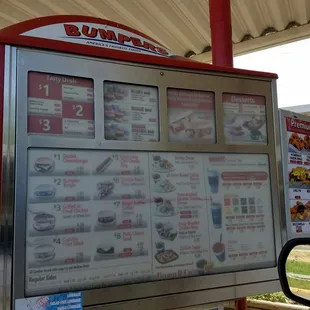 a menu on a vending machine