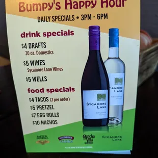 Happy Hour menu.