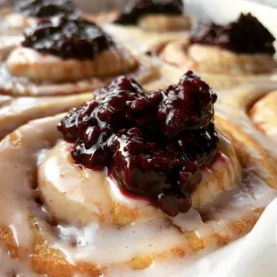 Vanilla Bean Blackberry Reduction Cinnamon Bun