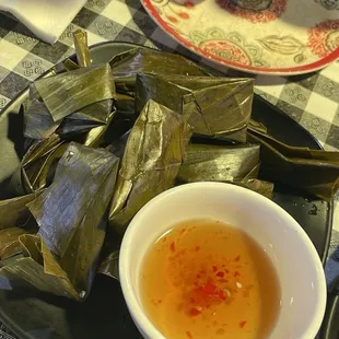 Banh Bot Loc (chewy clear tapioca dumpling with seasoned pork and shrimp inside wrapped with banana leaf)  SO GOOD