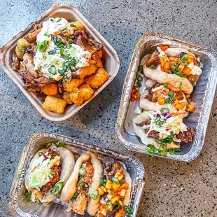 Loaded Tatertots with Miso Ranch and Bao Buns 3 for $13