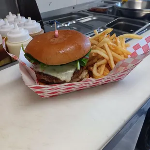 Classic with pepper cheese and French fries