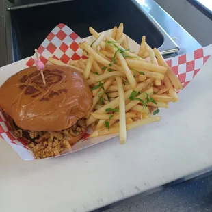 Islander Burger, with fries