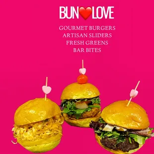 3 of our delicious GOURMET SLIDERS! THE ISLANDER, CALI, &amp; GARDEN!