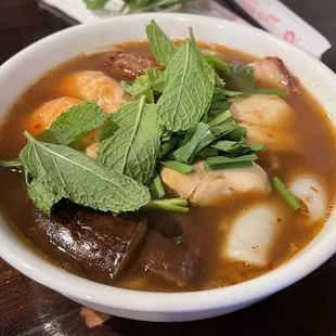 1. Bún Mắm - Fermented fish soup with pork, fish, squid, shrimps, &amp; eggplant.