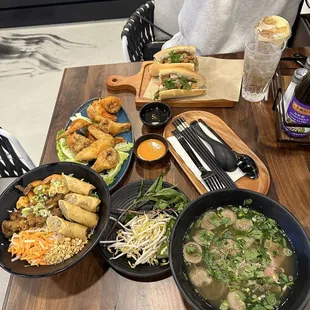 a variety of food items on a table