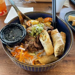 Shrimp, pork egg roll bowel...yum! Fresh!