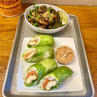 Vegan Review- tofu spring rolls and Brussels Sprouts (no fish sauce)