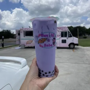 Ube-Taro Milk Tea with Boba