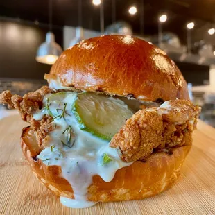 Fried chicken sandwich with ranch