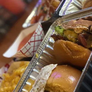 Homemade Mac and Cheese, California Burger, pizza tots