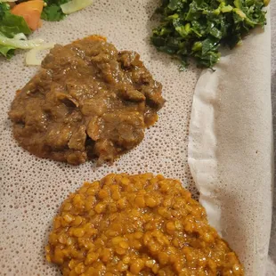 Lentils, beef, greens