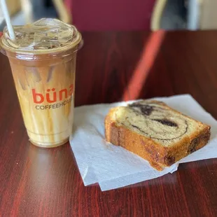 Caramel macchiato and marble loaf cake