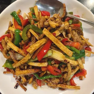 Yellow Chive, Bean Curd Slice Stir Fried with Pork