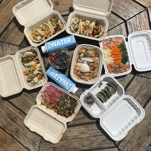 a variety of takeout containers on a table