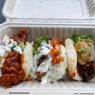 Spicy chicken + pork belly + beef bulgogi