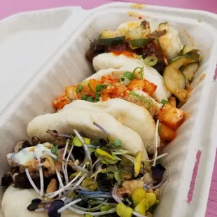 Front to back: mushroom, pork belly, bulgogi