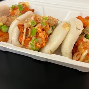 Fried shrimp with sweet chili aioli and fried shallots