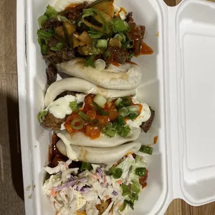 Spicy chicken, bulgogi, braised pork buns