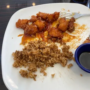 Sesame Chicken with fried rice.