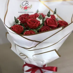 a bouquet of red roses