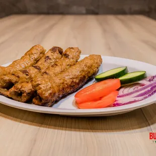 a plate of food on a wooden table