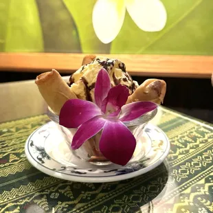 Banana Spring Rolls with Vanilla Ice Cream