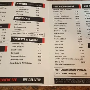 the menu of the restaurant