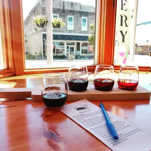 wine glasses and menu