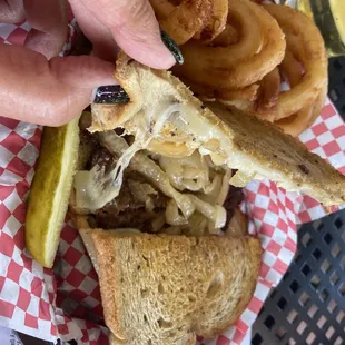 Patty Melt plus onion rings!!