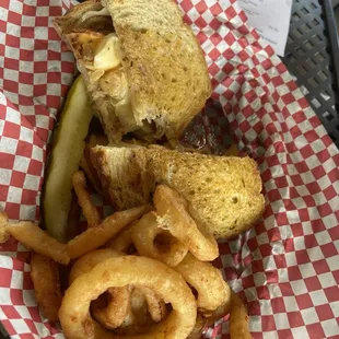 Turkey Reuben and onion rings!!