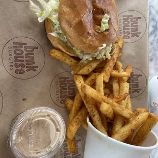 Turkey burger and seasoned fries