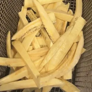 Sweet Plantain fries about to go into the fryer