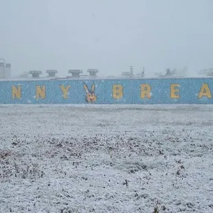 a sign in the snow