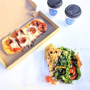 pepperoni flatbread
 pesto chicken crepe