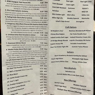 Tap, Can, and Bottle menu 12/20/23