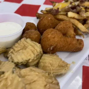 Fried pickles  Fred mushrooms Bacon Cheese Fries