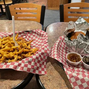 Combo reg cheese burger with cheese fries and drink