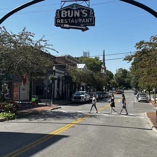 the entrance to buns restaurant