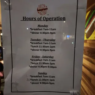 Hours posted on the door as of June 4, 2023 (but still closed during listed open hours ‍)