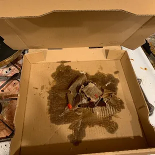 Completely wet due to pizza being under cooked