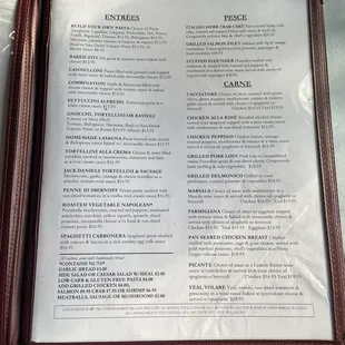 Part of the menus