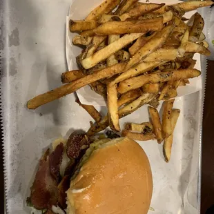 Cheeseburger and French fries.  This was a very delicious plate!!