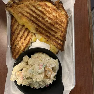 Grown - up Grilled Cheese Sandwich and pasta salad