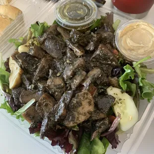 Portabella salad, no ricotta + side of hummus. Go-to salad and it's always SO delicious!